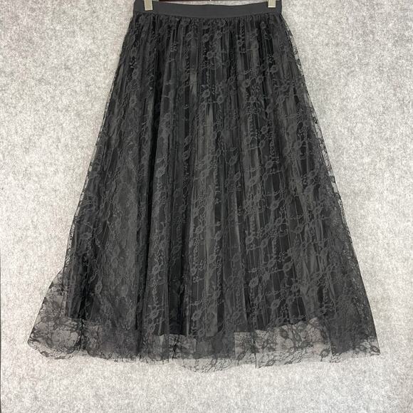 Jon & Anna Dresses & Skirts - VTG Fairygoth Witchy Y2K Maxi Skirt Women Medium Black Floral Pleated Sheer Lace